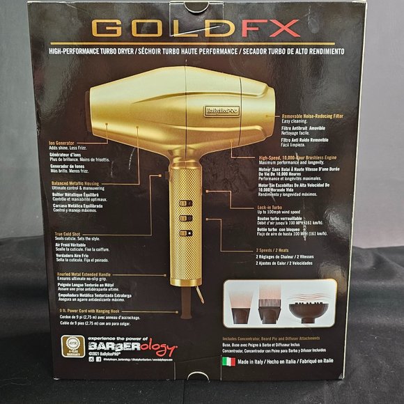 BaByliss PRO Gold FX Hair Dryer Turbo Gold Edition Professional W/Attachments NI - Picture 6 of 7